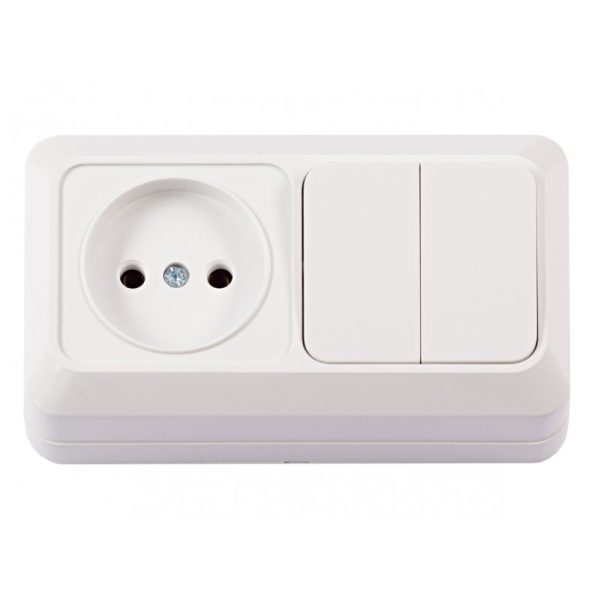 Блок Opera Розетка з/з+Вимикач 2-кл LUXEL IP-20 білий