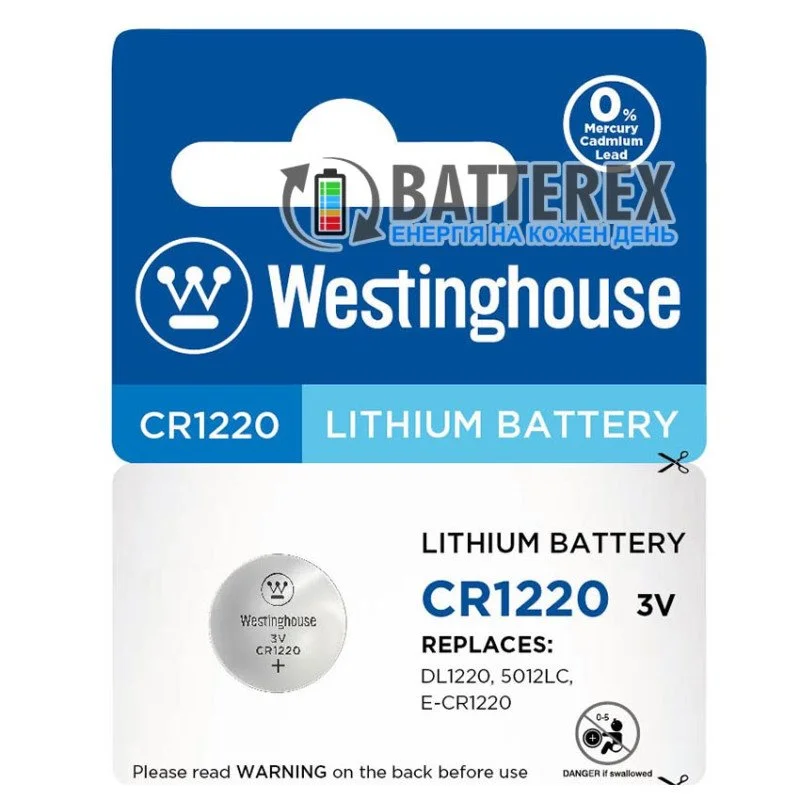 cr1220-westinghouse-1pcs-01-batterex-800x800.jpg.webp Westinghouse батарейка літієва CR1220 - Зображення 1