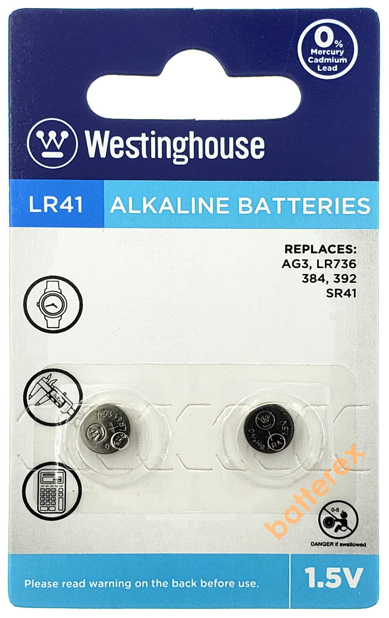 lr41-westinghouse-alkaline-2bp-01-batterex.jpg Westinghouse Alkaline Батарайка лужена LR41 - Зображення 1