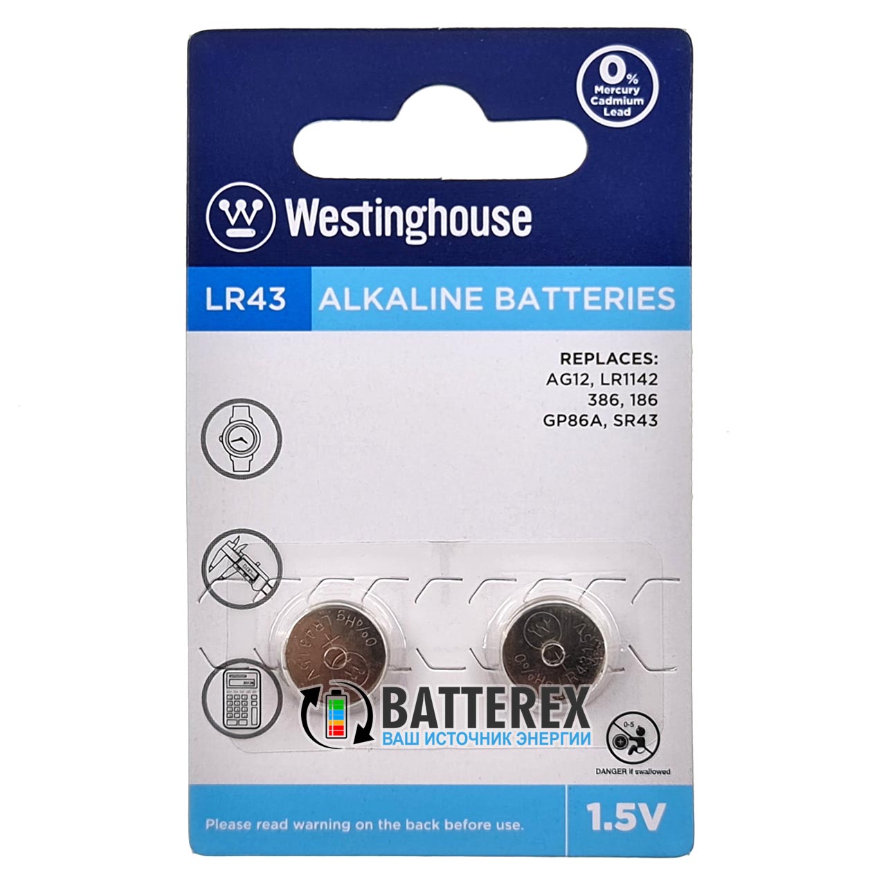 lr43-westinghouse-2bp-01-batterex.jpg Westinghouse Alkaline Батарайка лужена LR43 - Зображення 1